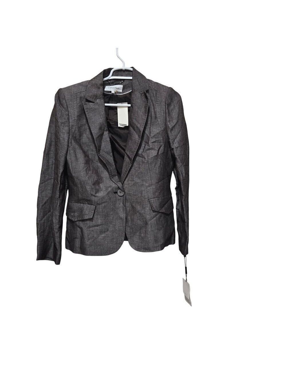Calvin Klein Linen Blend Blazer Womens 8 Brown NWT Career Work Jacket